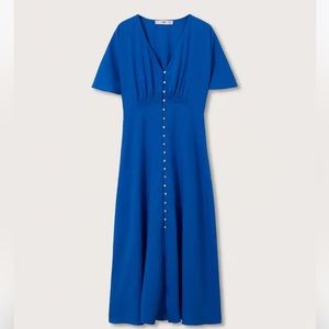MANGO— Buttoned linen-blend dress